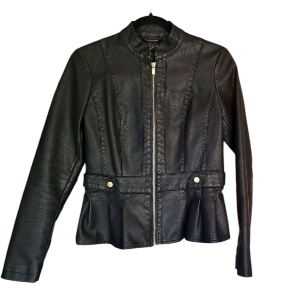 Baccini Espresso Brown Faux Leather Moto Jacket